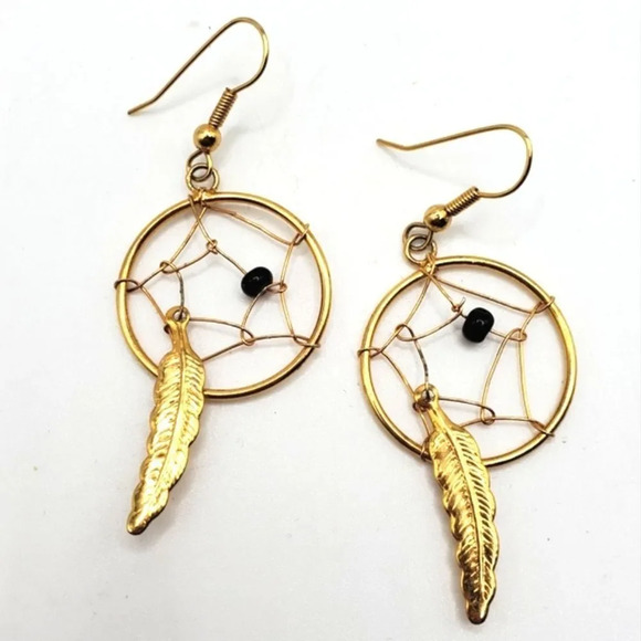 Jewelry - 🆓️ FREE ADD ON TO BUNDLE Dream Catcher Gold Tone Dangle Feather Earrings